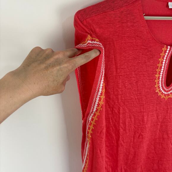 J. Jill Love Linen XL Petite Embroidered tunic top Red-Orange coastal beach - Picture 4 of 7